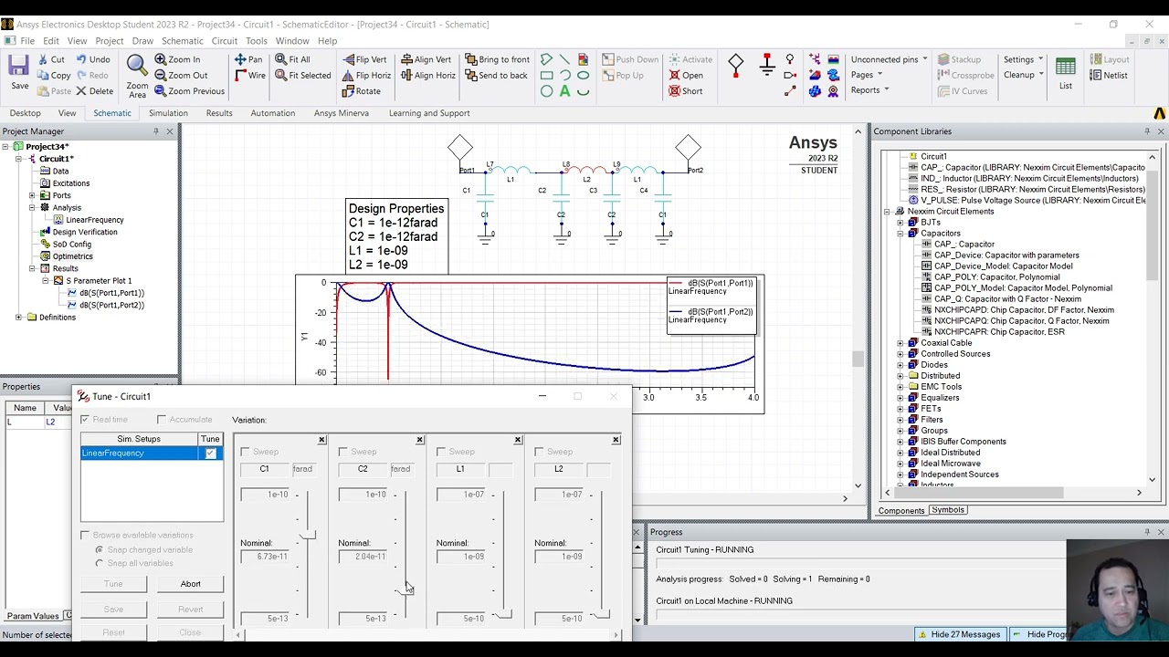 Creating and Tuning Filters in Ansys Circuits Electronics Student Version