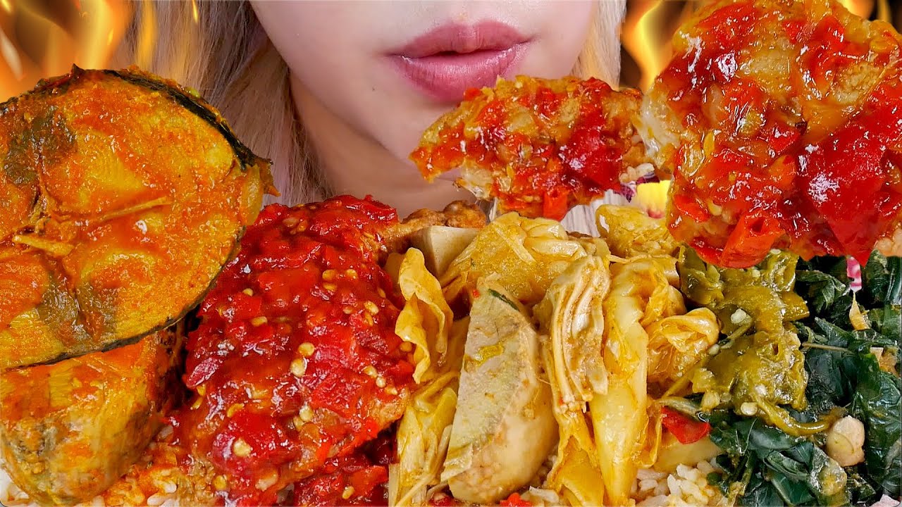 LAMAK BANA❗️ASMR NASI PADANG KOMPLIT 😋🔥 AYAM BALADO, IKAN ASAM PADEH🍗INDONESIAN PADANG RICE