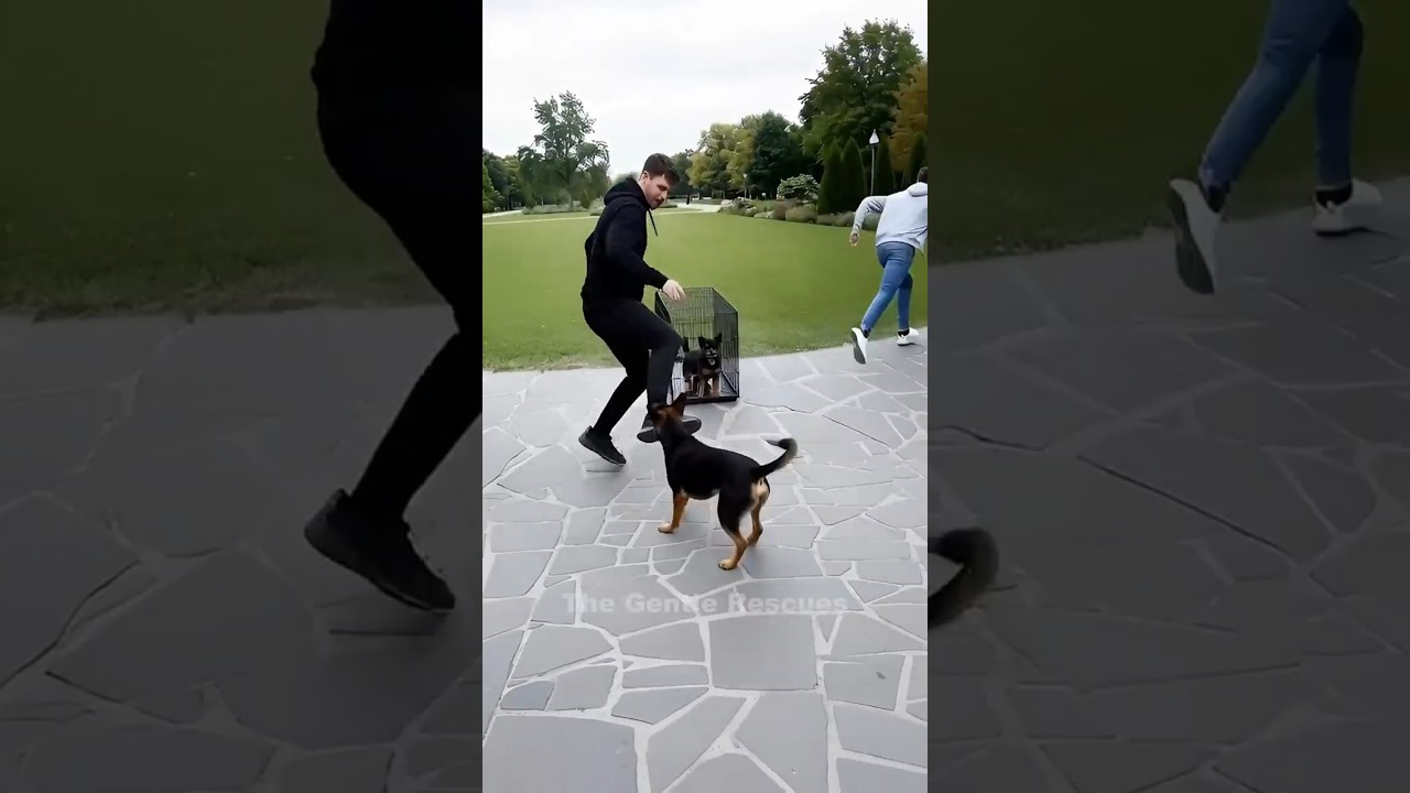 German Shepherd Saves Her Puppy from a Bad Man 