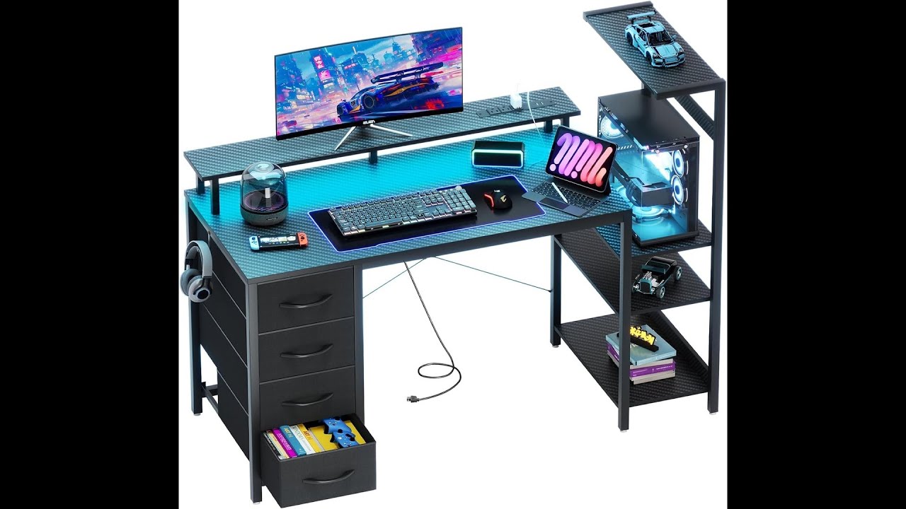 YOUDENOVA 51 Inch Gaming Desk Review with LED Lights and Power Outlets