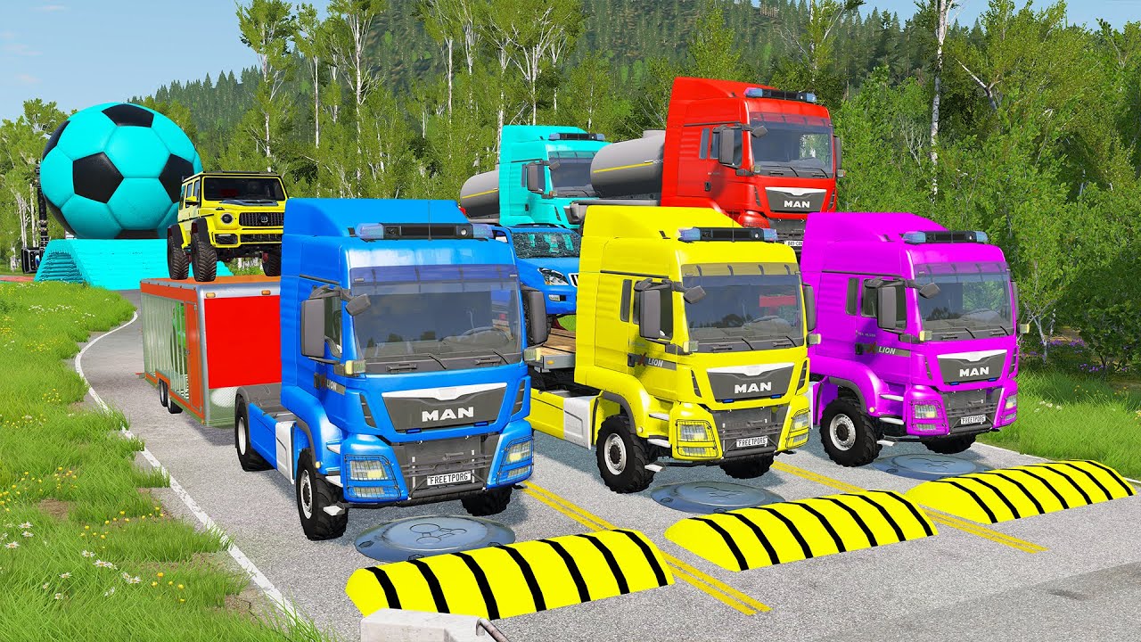 TRANSPORTING PIXAR CARS & FRUITS WITH COLORED & JOHN DEERE vs CLAAS vs TRACTORS - BeamNG.drive #962