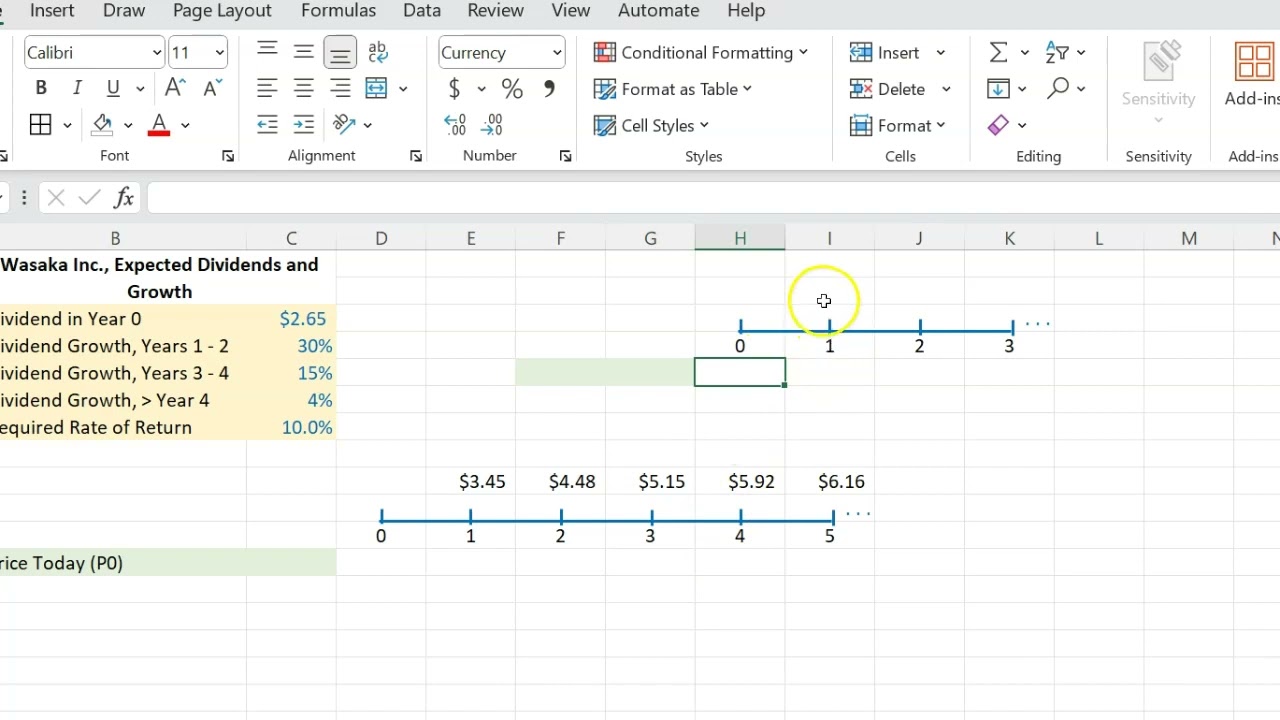 Dividend Discount Model with Differential Growth In Dividends (Using Excel)