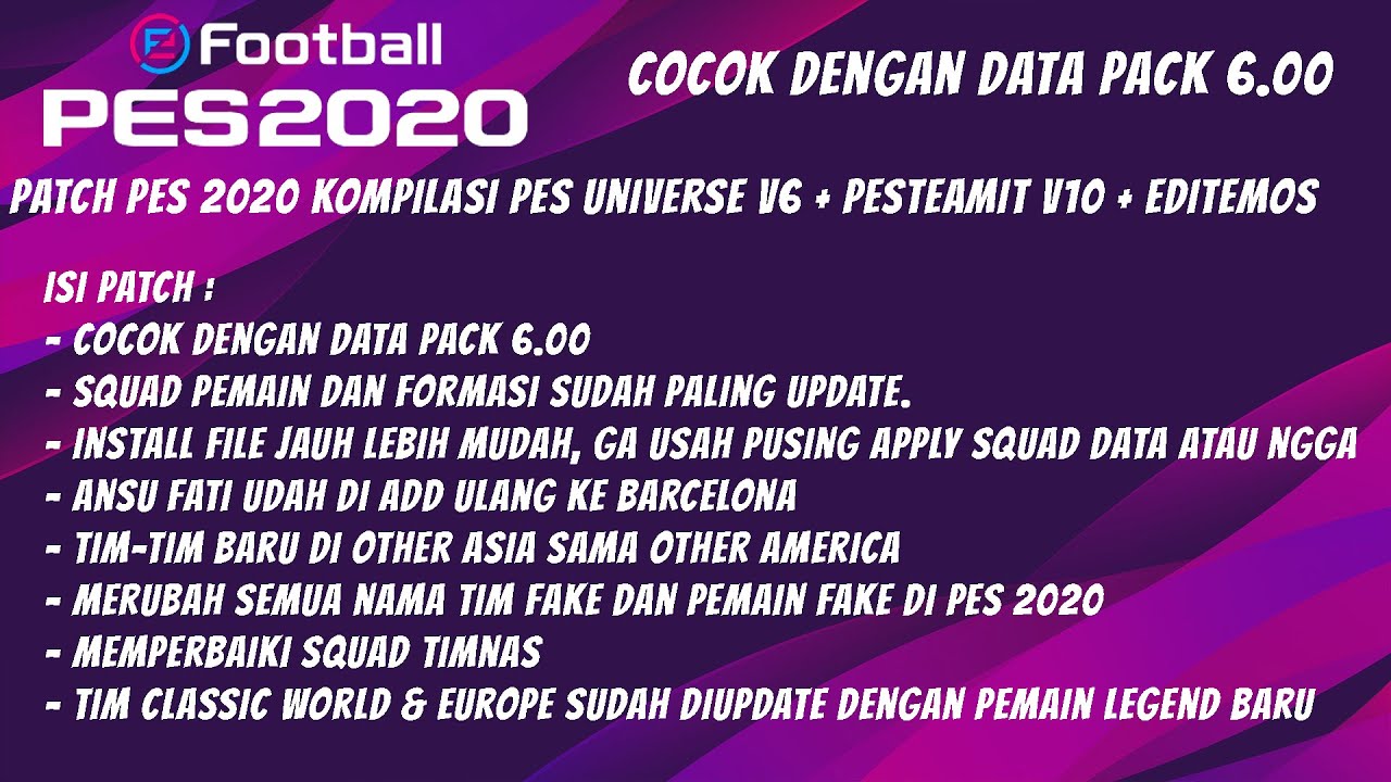 Patch DataPack 6 Paling Komplit!! PES 2020 PS4. Kompilasi PESUni 6 + PESTeamIT
