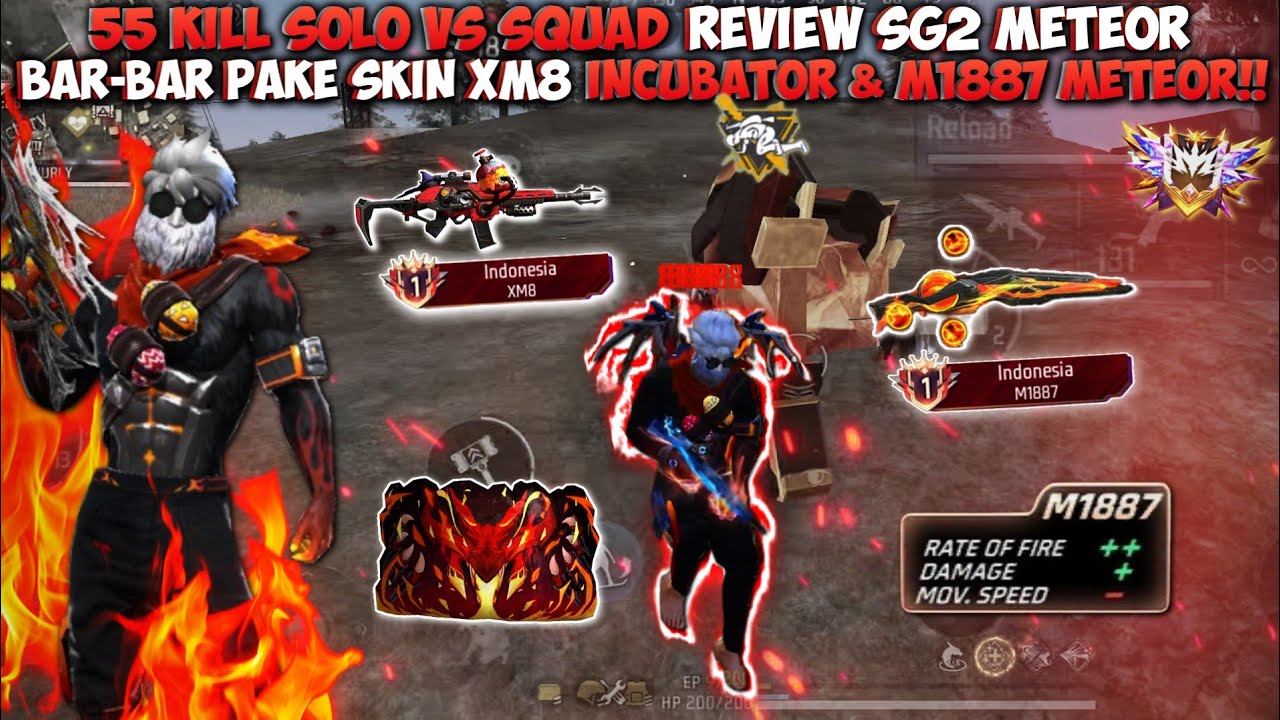 55 KILL SOLO VS SQUAD FULL MERAH! BAR-BAR NO REM PAKE SKIN XM8 INCUBATOR & SG 2 METEOR!!