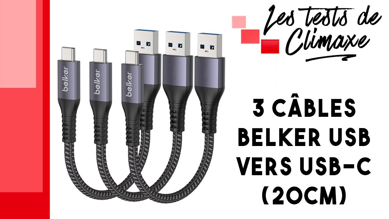 Test d'un lot de 3 c&acirc;bles Belker USB - USB Type C de 20cm