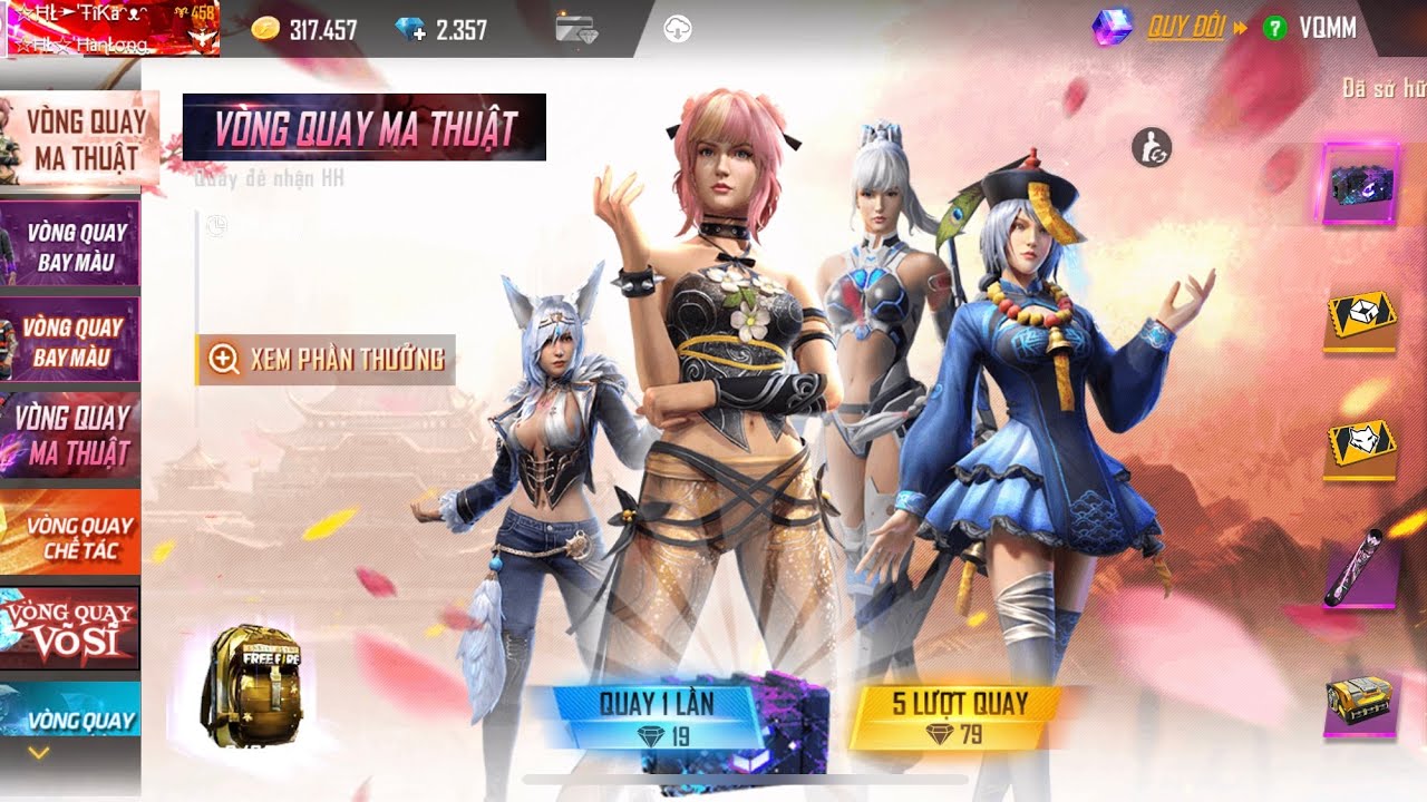 [Free Fire] Vòng quay ma thuật, Gói Lan Quế Phường, Tứ đại thần nữ