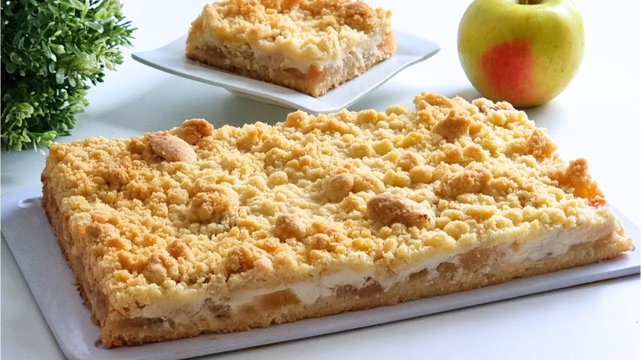 Apfel-Streuselkuchen mit Schmand und Marzipan 🍎 Apfelkuchen