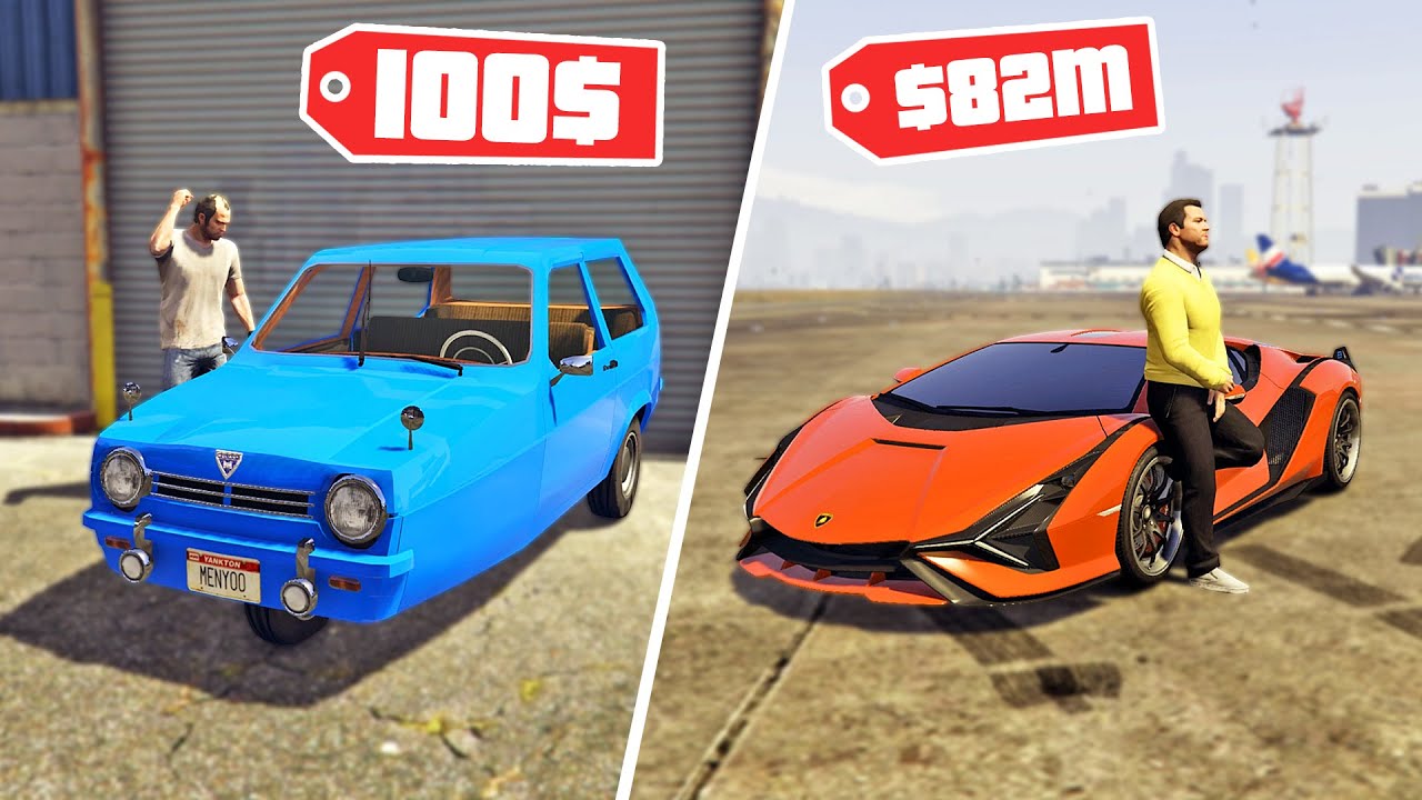 قراند 5 : سيارة 100 دولار ضد سيارة 82 مليون دولار | GTA V Poor Car vs Rich Car