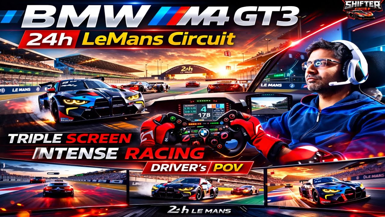 Experience the BMW M4 GT3 like never before at the legendary 24h LeMans Circuit triple screen setup!