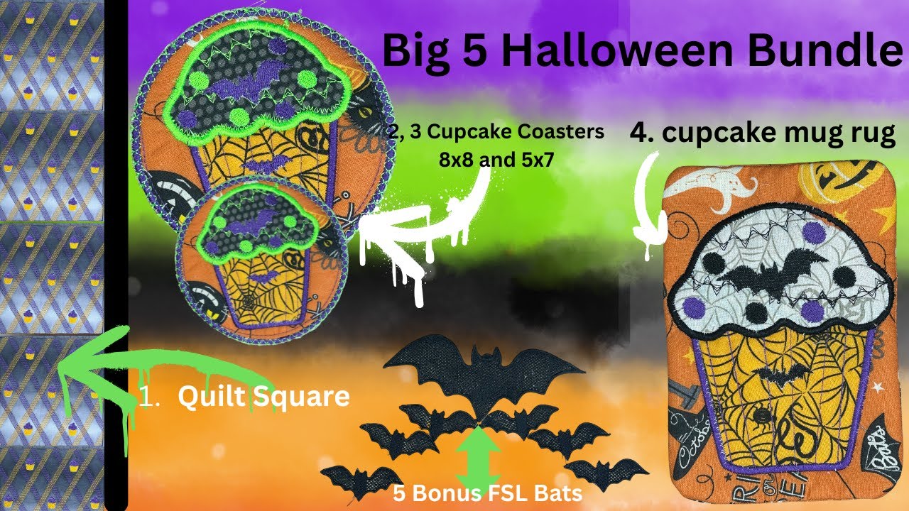 Big 5 Halloween Bundle! Gorgeous Quilt block, Mug rug, Coasters and a Bonus Lace Project