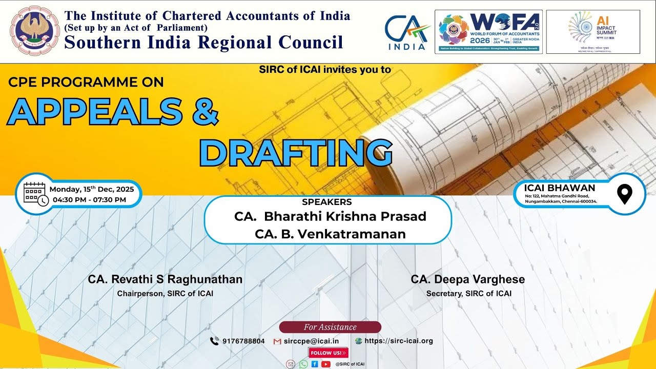 CPE Programme on Appeals and Drafting | 15 Dec 2025 | SIRC of ICAI