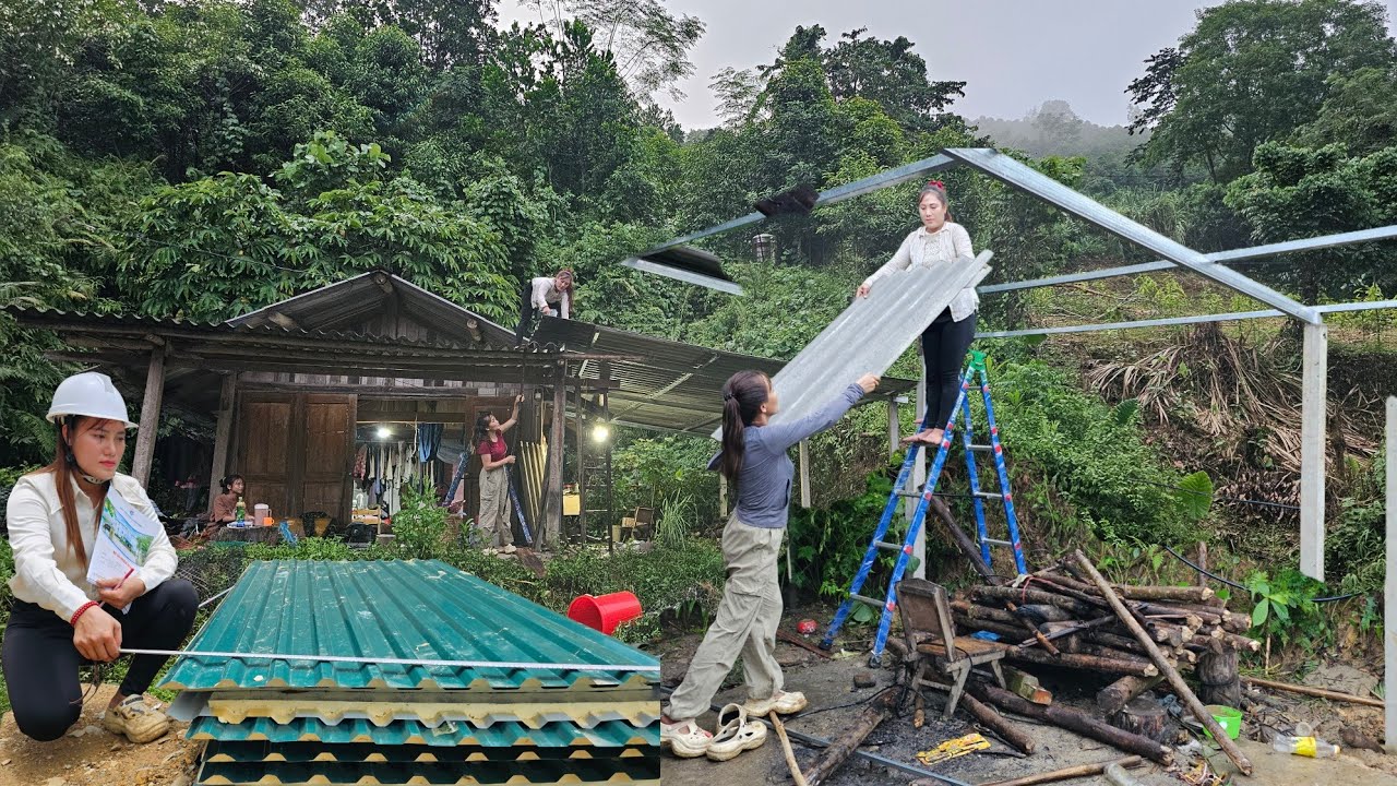 Two young women took on the job of dismantling an old house and erecting the frame for a new one