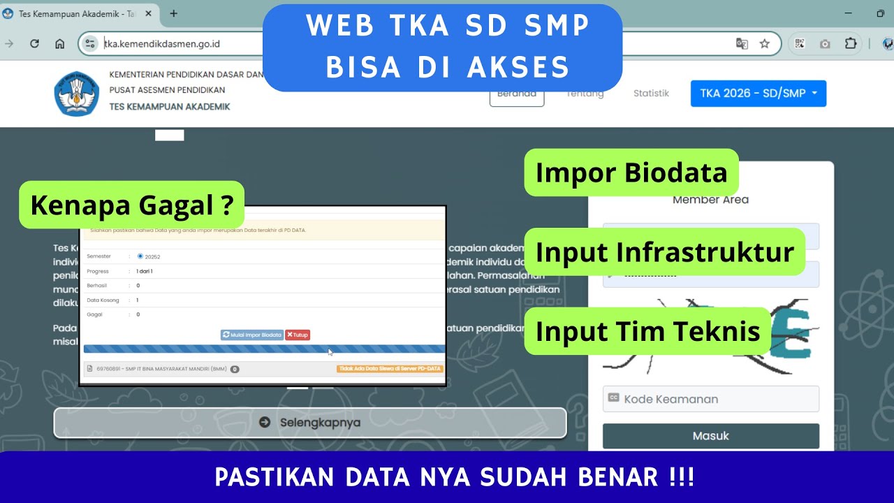 WEB TKA SD SMP SUDAH BISA DI AKSES | KENAPA IMPOR BIODATA GAGAL ?