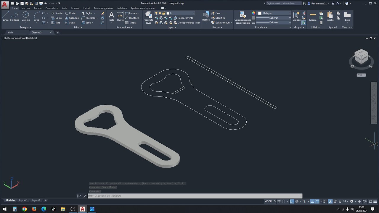 Realizzare vista dall'alto, vista laterale e 3D di un APRI BOTTIGLIE su Autocad - Prof. Paolo Mosca