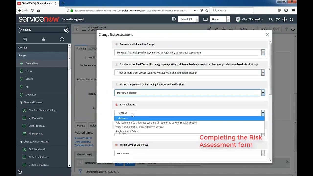 Risk Assessment in ServiceNow Change Management
