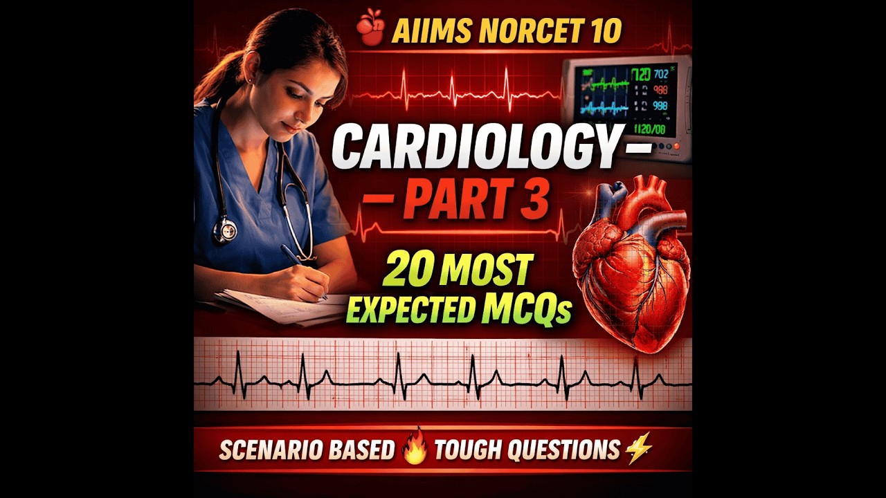 Most important MCQS in cardiology topic NORCET 10