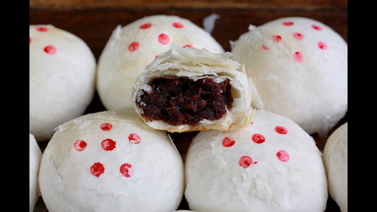 素食酥皮红豆沙月饼，柔软的酥皮制作，特别的食谱Vegetarian Pastry Moon Cake With Red Bean Paste 【阿栗食譜49】