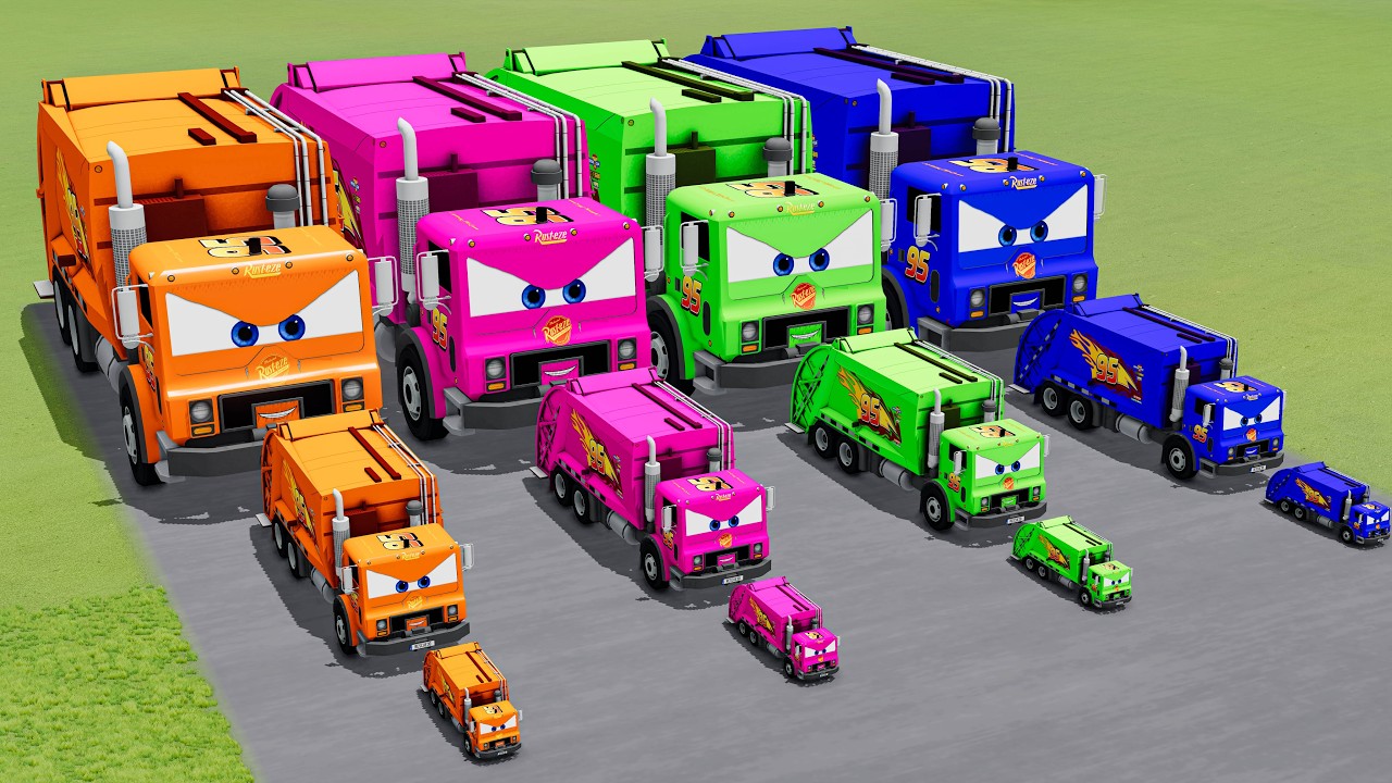 Big & Small Colors Garbage Truck Lightning Mcqueen vs Train Thomas | BeamNG.Drive