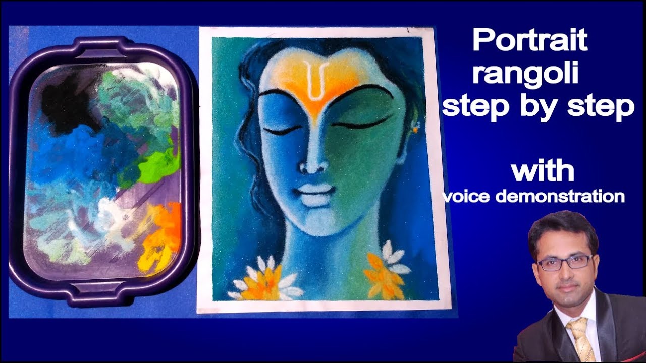 Portrait Rangoli for beginners with voice demonstration. पोर्ट्रेट रंगोली बनाना सीखे।