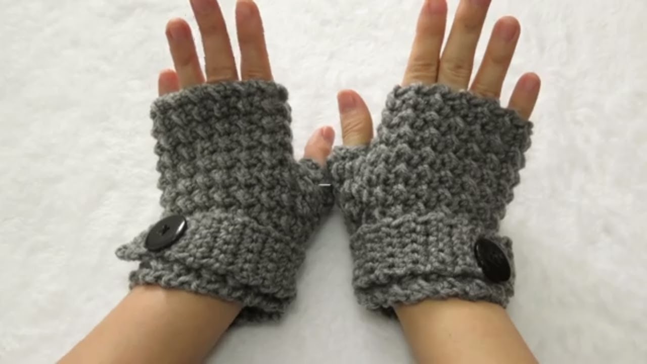Crochet Even Moss Stitch, Fingerless Gloves with Thumbs