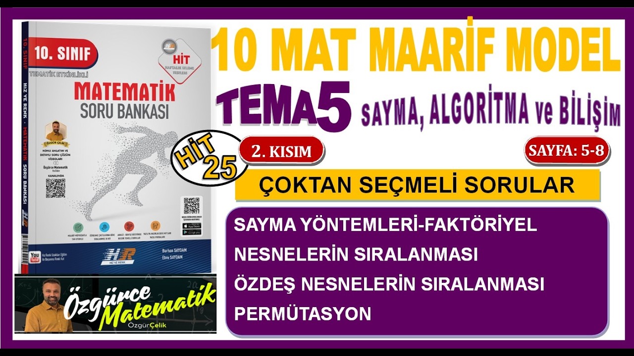 Hız ve Renk MAT_10/HİT_25---2. KISIM  (SAYMA YÖNTEMLERİ-PERMÜTASYON)Çoktan seçmeli sorular