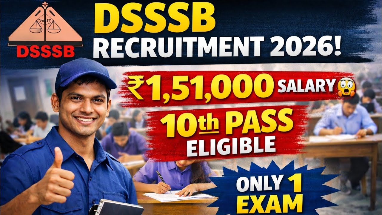 DSSSB Recruitment 2026 | ₹1,51,000 Salary 😱 | 10th Pass Eligible | Only 1 Exam