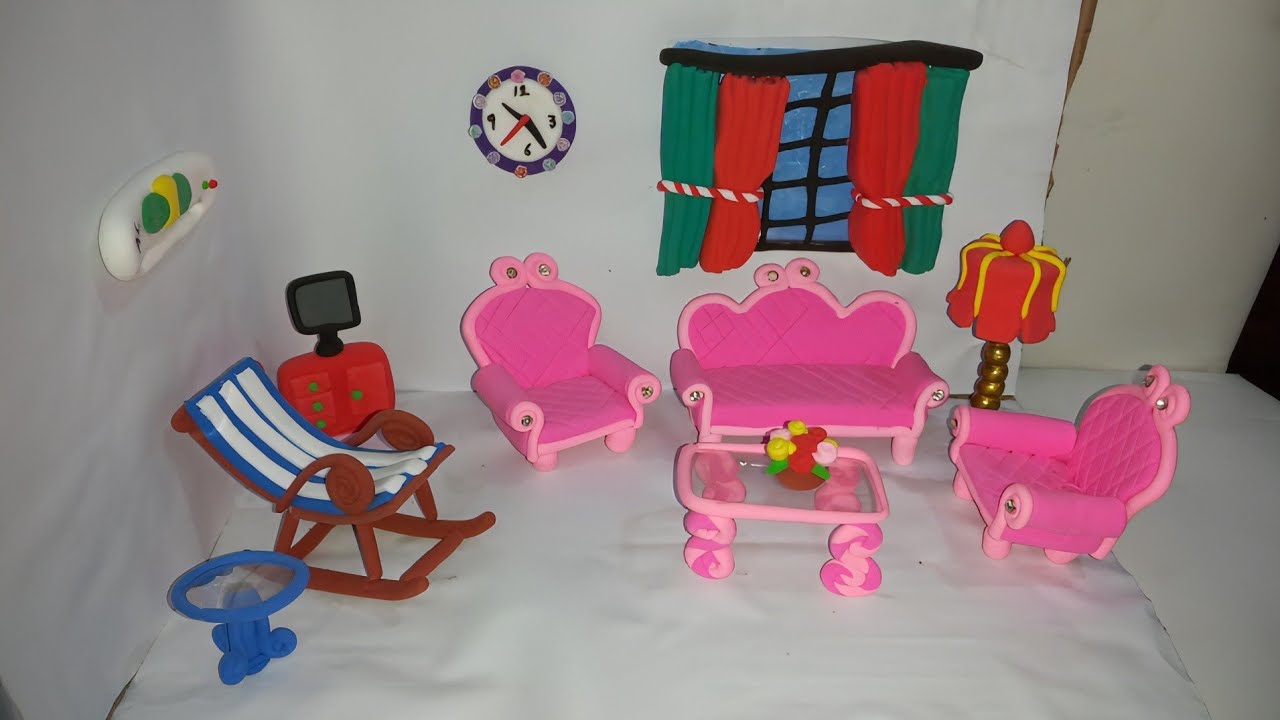 Clay Modelling House | DIY How to Make Polymer Clay Miniature Furniture | Mini Sofa set