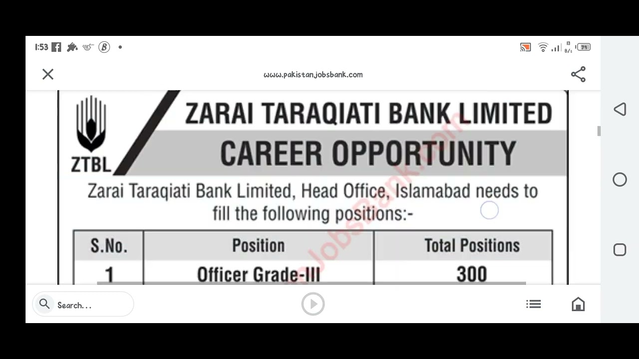 Zarai Taraqiati Bank Limited (ZTBL) Jobs May 2022 OTS Apply ONLINE.