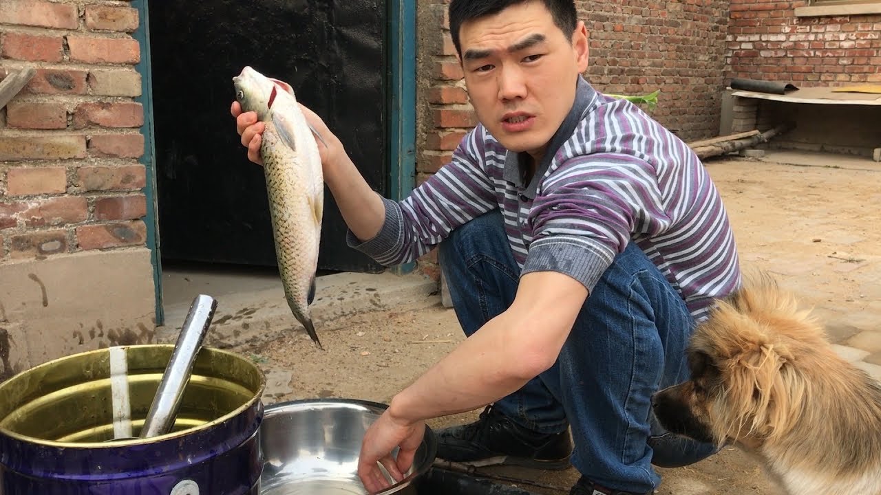 一口铁锅炖草鱼，炖了一下午鱼肉，味道鲜美可口！好吃极了