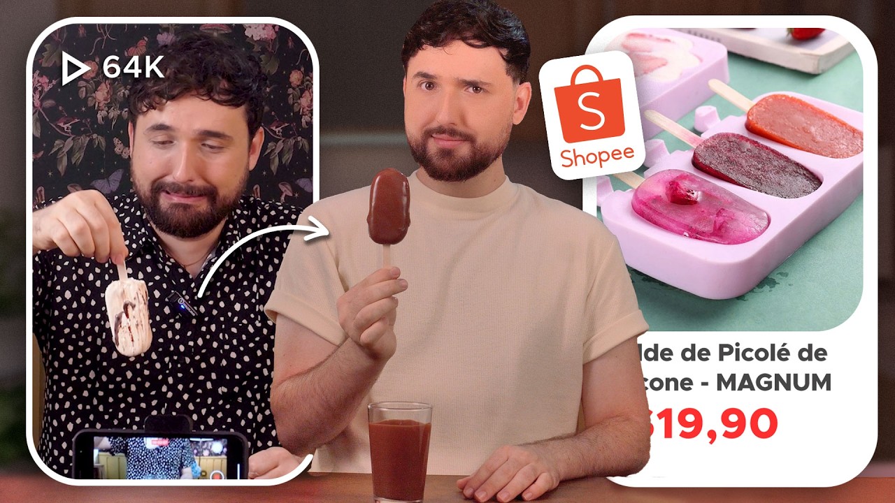 😱 COMPRAS DA SHOPEE PARA COZINHA | REFAZENDO Picolé Magnum da Shopee | Sorvete em Casa?