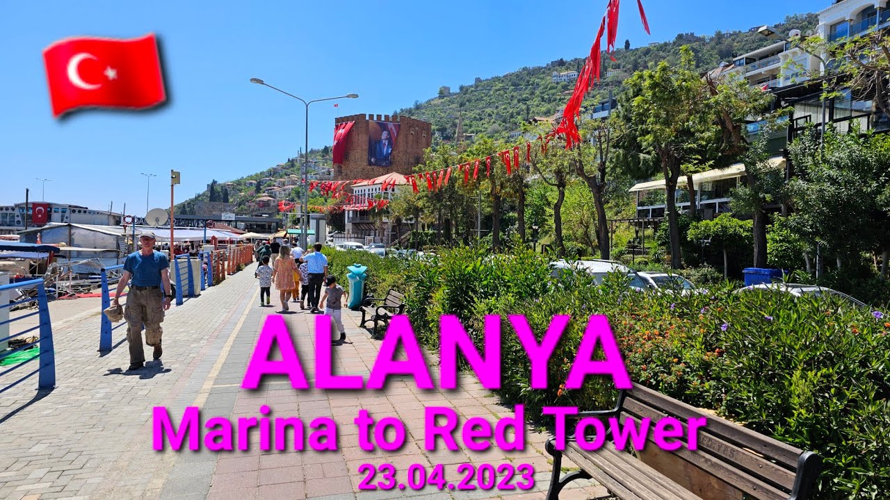 Türkiye Turkey 🇹🇷 ALANYA walk from Harbour to the Red Tower 23.04.2023 4K 60fps HDR no commentary