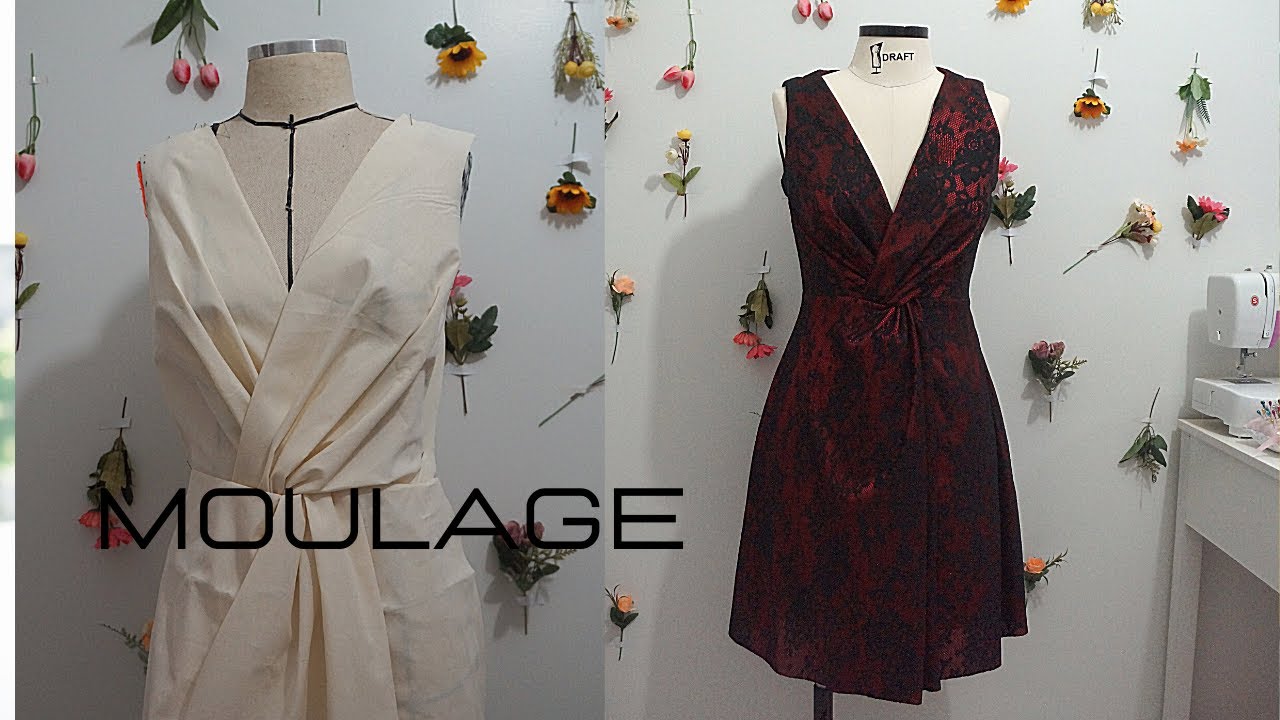 MODELAEM VESTIDO DRAPEADO COM TÉCNICA MOULAGE