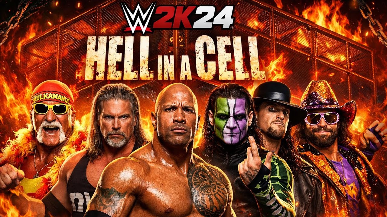 WWE 2K24 6 Man Crazy Hell In A Cell Legends Match | Full Match (World Heavyweight Championship)