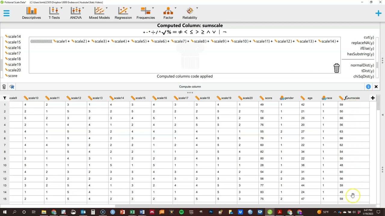 JASP New Variables