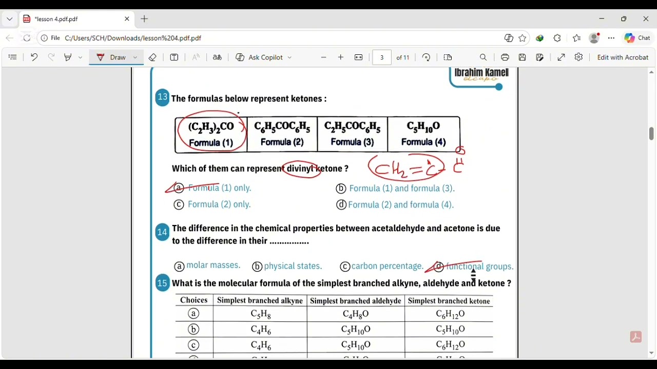homework lesson eight organic - alcohols