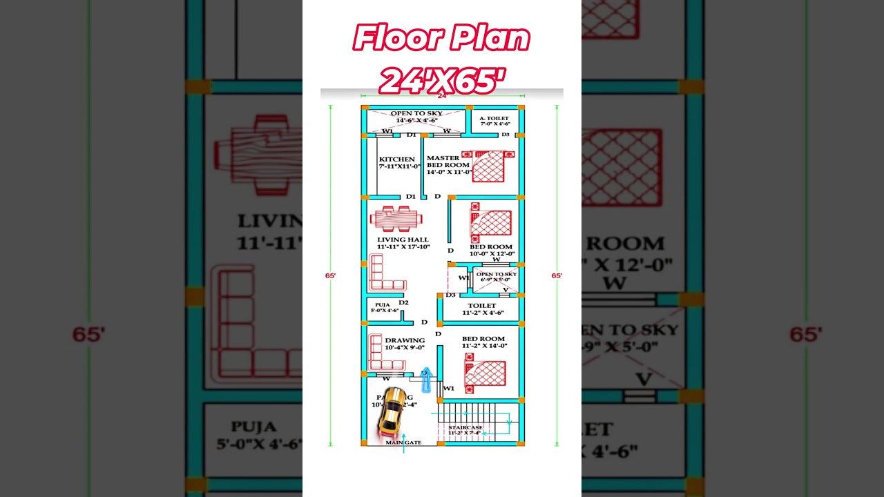 24 X 65 HOUSE PLAN,24 BY 65 HOME PLAN #shorts #homedesign #gharkanaksha #trendingshorts #housedesign
