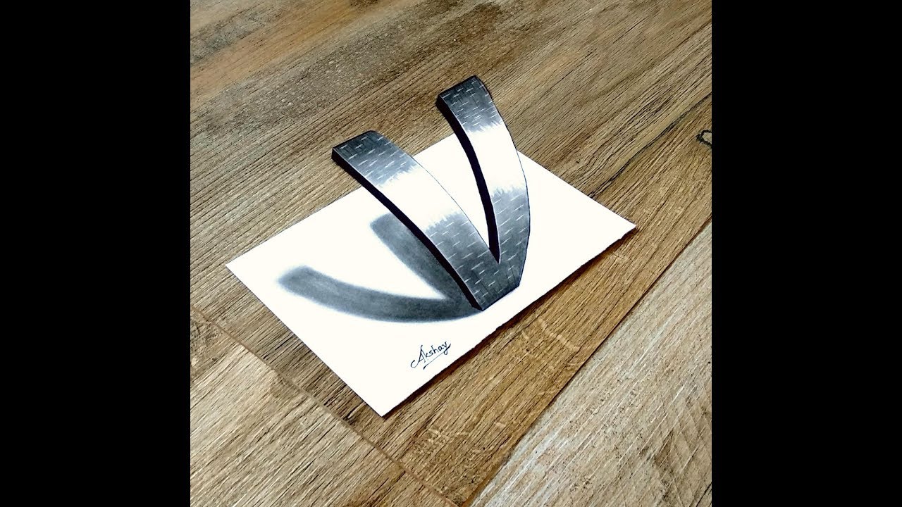 Very easy - Drawing A 3D letter V - Anamorphic illusion - 3D Trick Art On Paper