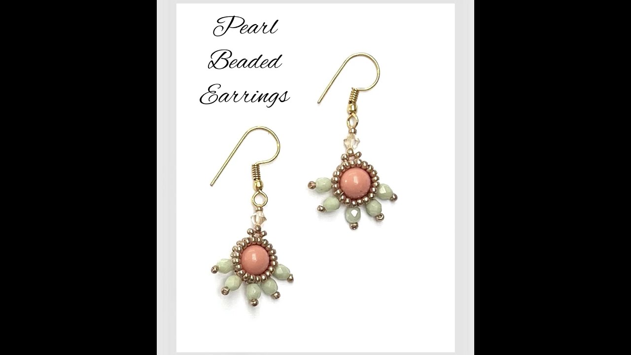 Herringbone Stitch - Pearl Beaded Earrings - 