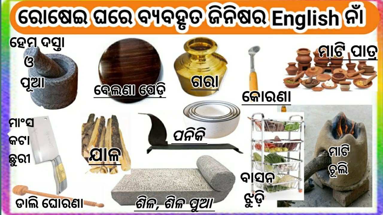 Kitchen accessories names in English । English Odia dictionary ।  English Odia translation ।