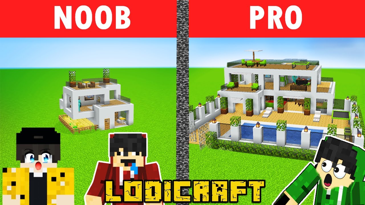 NOOB VS PRO: Modern House BUILD CHALLENGE MINECRAFT (Tagalog)