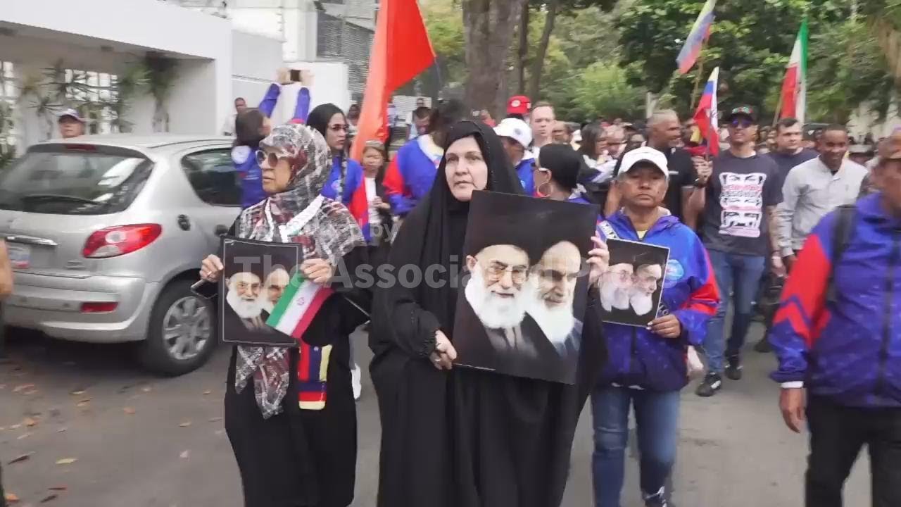 Venezuela government supporters holds a small solidarity march for Iran