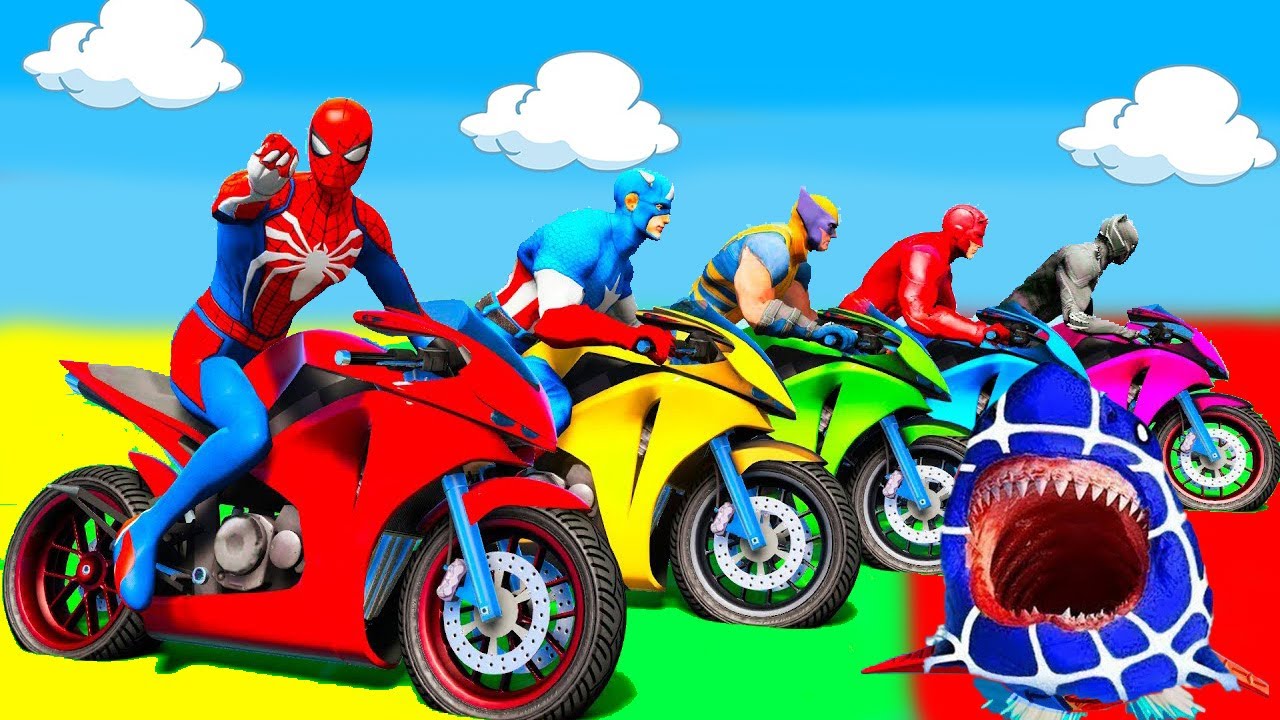 SPIDER MAN Takes on Spiral Bridge Stunt Ride on Motorcycle🦺🥽 الخارقين على القضبان دوامة قمع جس