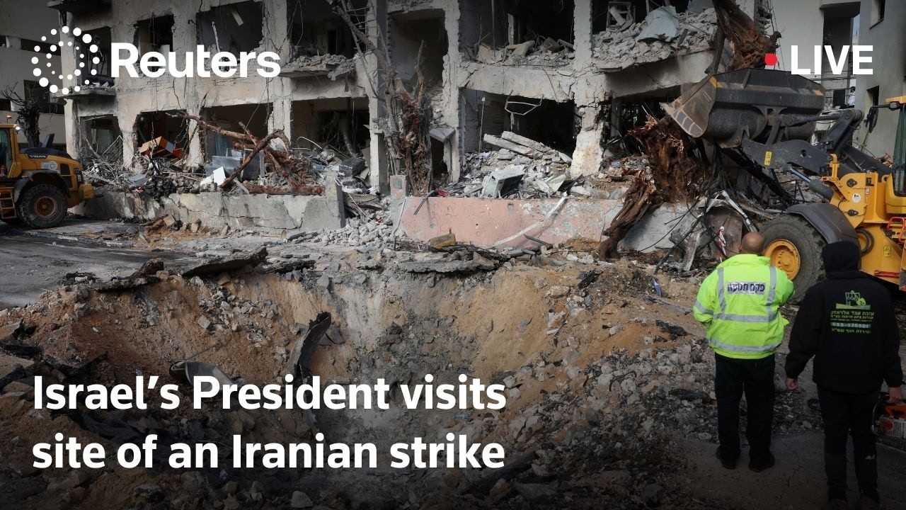 LIVE: Israel’s President visits site of an Iranian strike