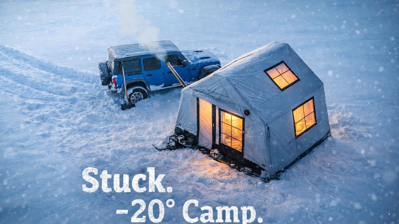 Winter Camping Survival | Wood Stove & Stuck Jeep