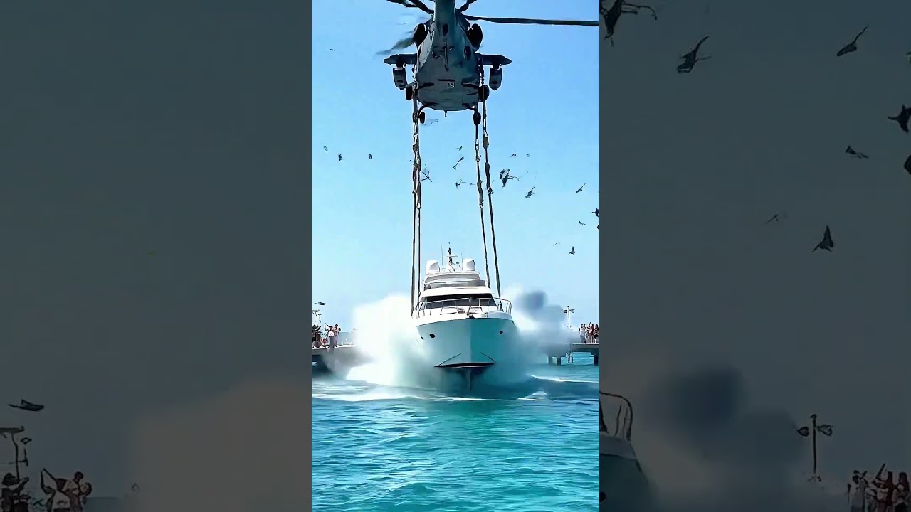 🚁 Helicopter Lifts a Yacht Over the Sea! 🌊 #Helicopter #Yacht #EpicTransport #Engineering