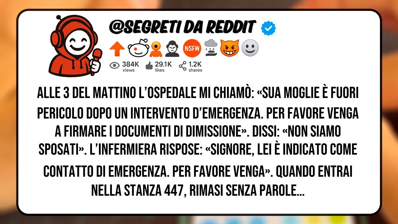 Alle 3 del mattino l’ospedale mi chiamò:«Sua moglie è fuori pericolo dopo un intervento d’emergenza.