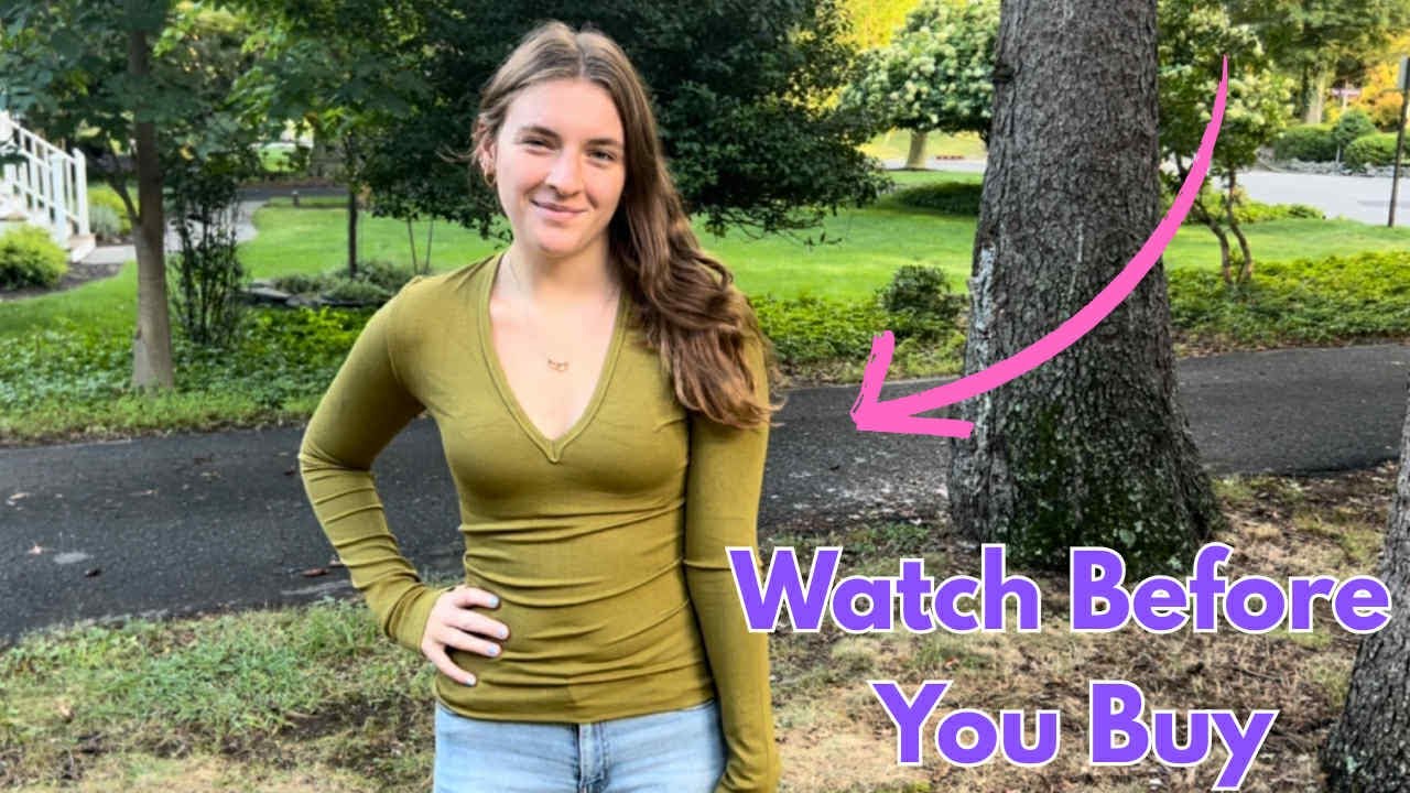 Prettywear Deep V Neck Top Review - Ribbed Knit Long Sleeve Shirt Try-On