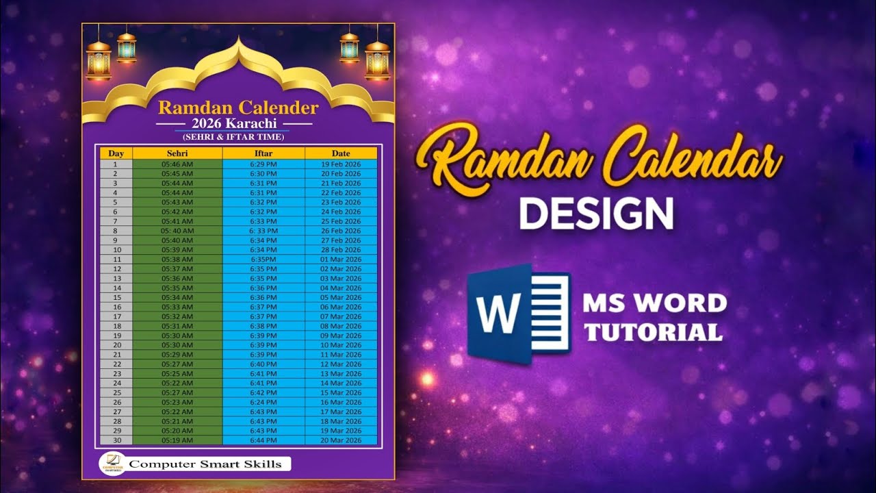Ramdan 2026  Calendar Design MS Word | make Ramadan Calendar 2026 in MS Word