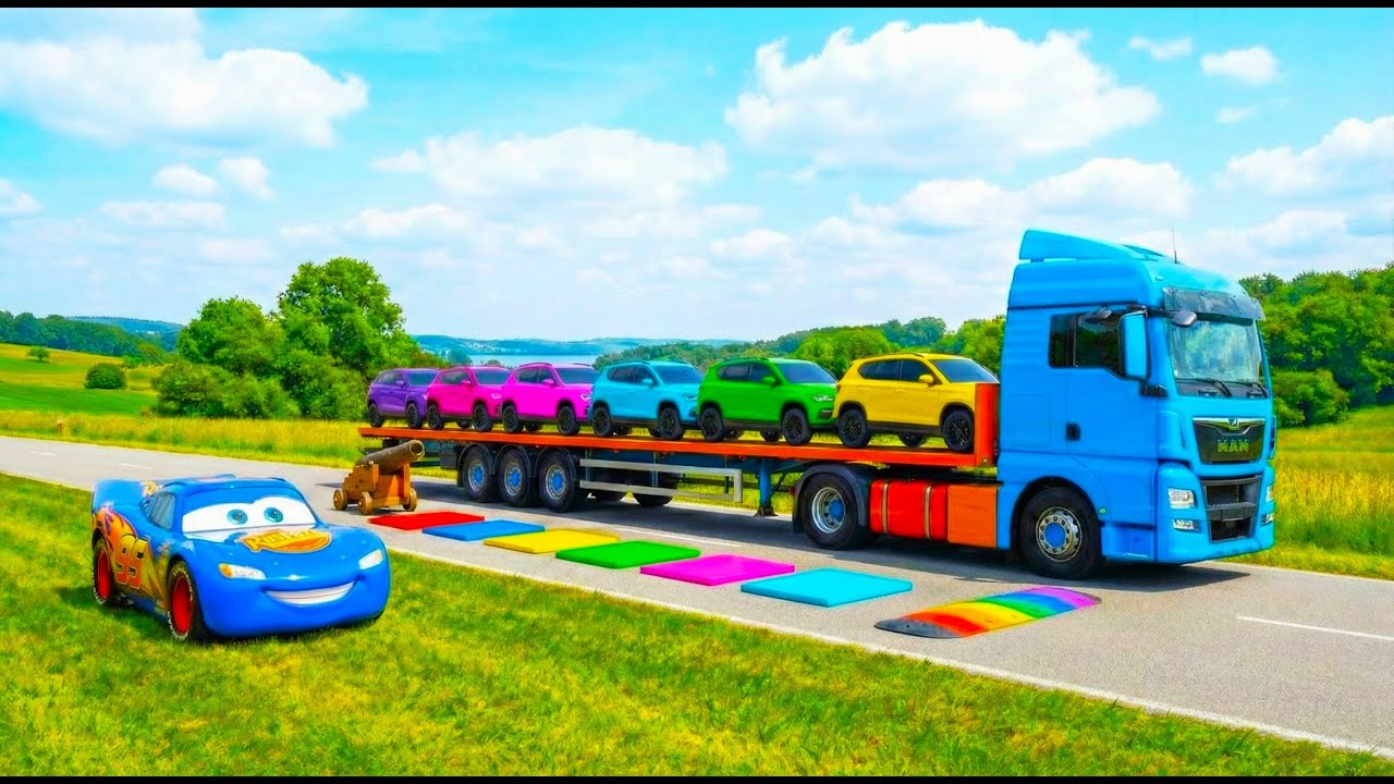 Flatbed Truck McQueen | Transportation with Truck – Pothole vs Car #11 | BeamNG.Drive