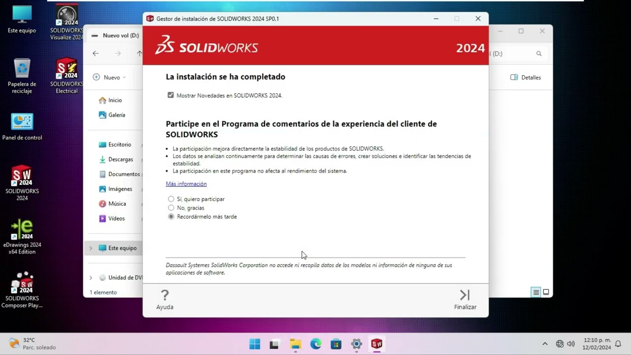 Instalaci&oacute;n de SolidWorks Premium 2024